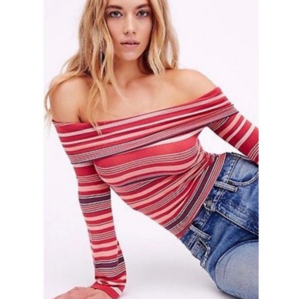 NWT FREE PEOPLE Portland Striped Retro Pink Tunic Top - Picture 1 of 10